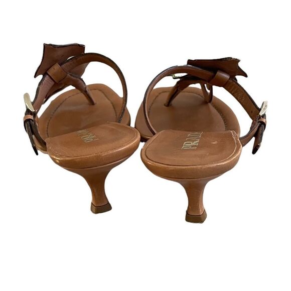 PRADA Leather Seahorse Sandals Kitten Heel Cognac Brown Green Yellow 5.5 - Picture 6 of 14